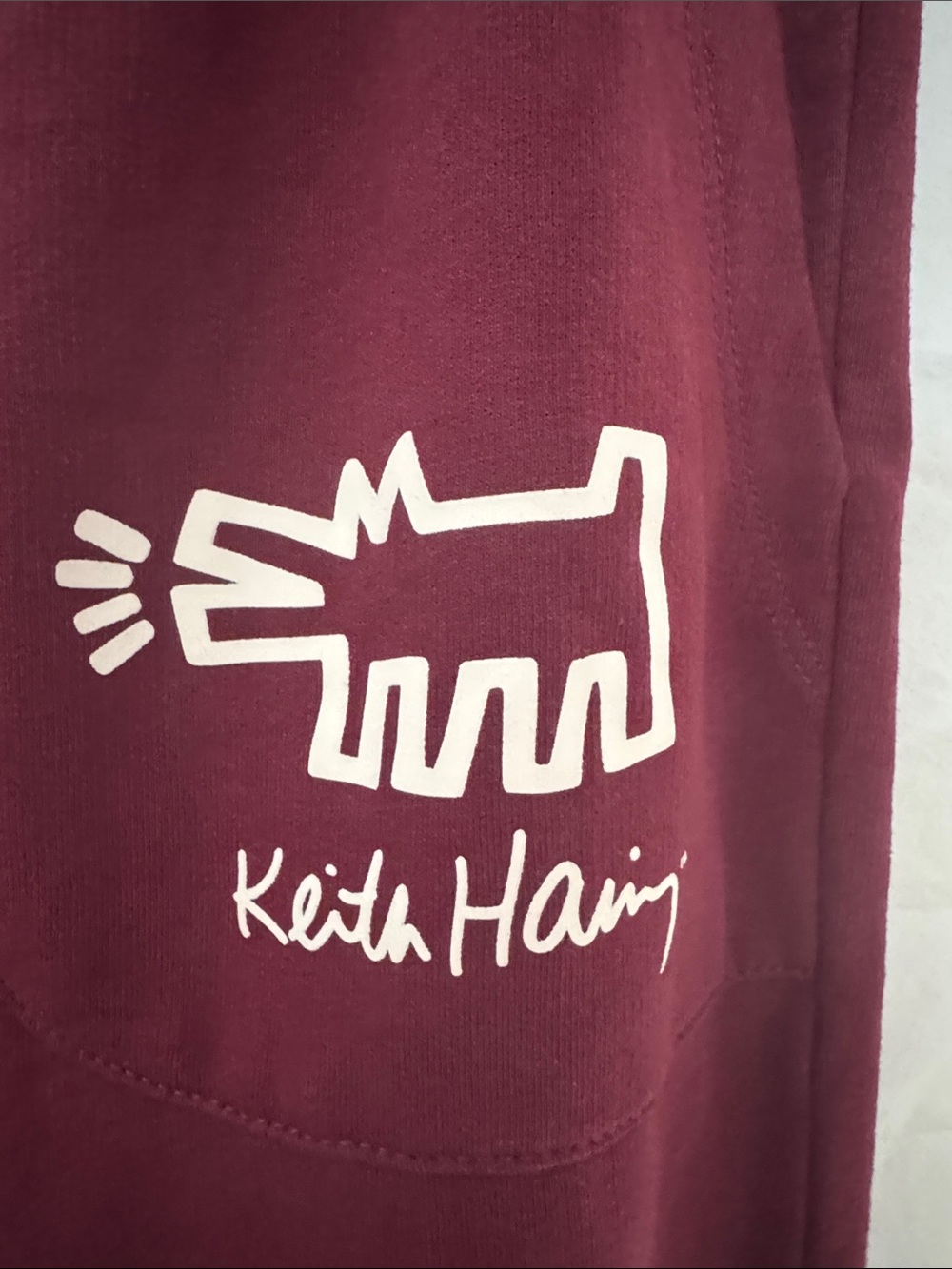 Keith Haring Iconic Dog Graphic Women's Maroon Sweatshirt & Joggers Set - Picture 7 of 7